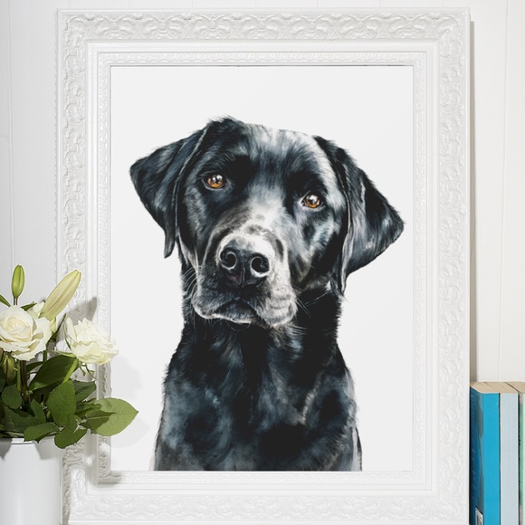 Watercolor Black Labrador Retriever Dog Portrait Wall Art Print, Unframed - Picture 7 of 7